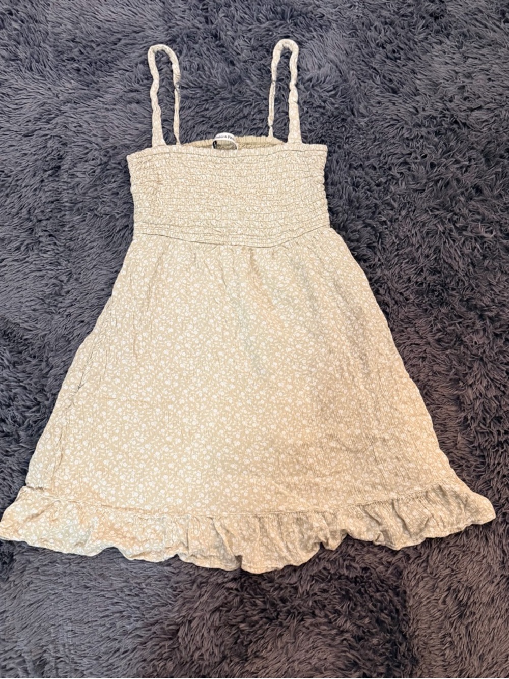 Abercrombie & Fitch Cream Floral Smocked Mini Sundress with Ruffle Hem Sz S